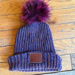 Love Your Melon Purple Orange, and Blue Knit purple Pom-Pom Beanie
